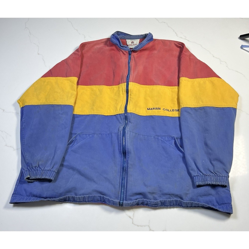 Vintage 90s Full Zip Colorblock Track Jacket Marian College Large Canvas